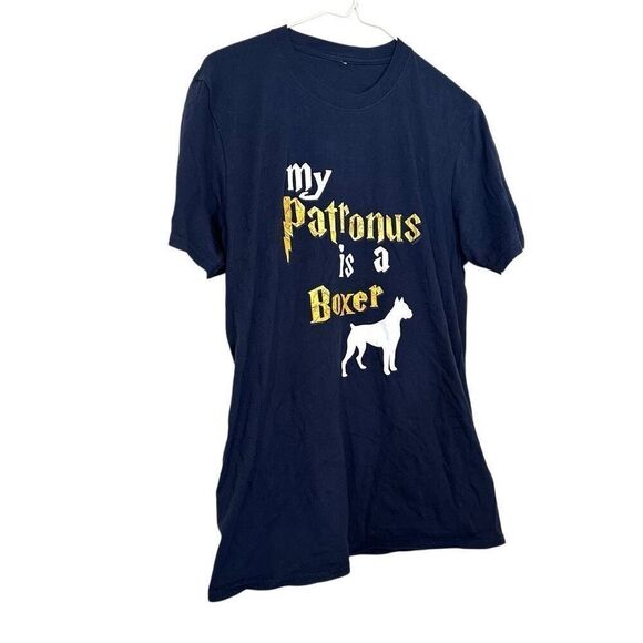 TeePublic My Patronus Is A Boxer Dog Graphic Navy White T-Shirt Size Medium - Picture 2 of 3